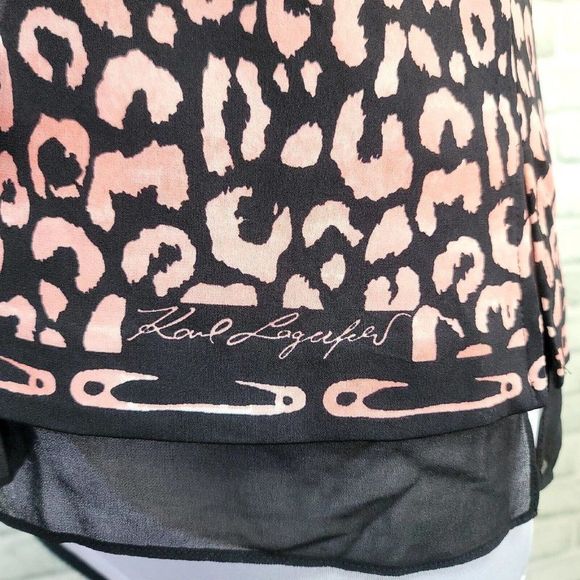 Karl Lagerfeld Womens M Pink Black Animal Leopard Print Sleeveless Blouse Top - Picture 6 of 11